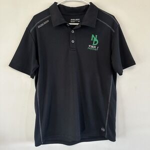 Men's UND Hawks Sioux Hockey Tier 1 Black Bauer Polo Small North Dakota Collar